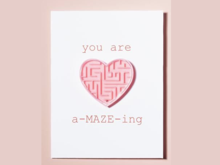 Lovely DIY Valentine’s Day card example with a-MAZE-ing text