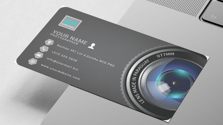 Close up camera image on business card