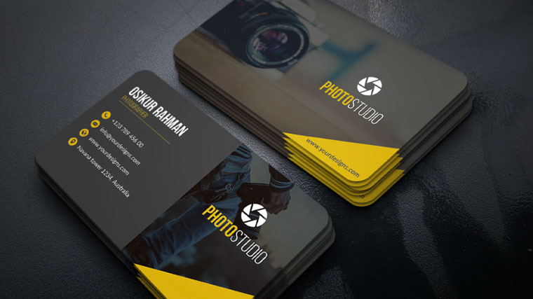 Photographer business card with black and yellow