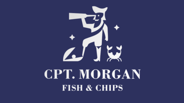 Blue fish restaurant with fisherman mascot