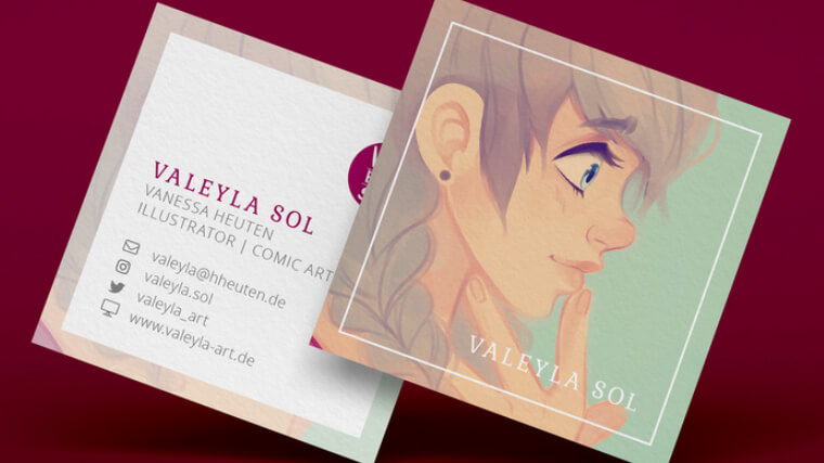 Cartoon business card with square design