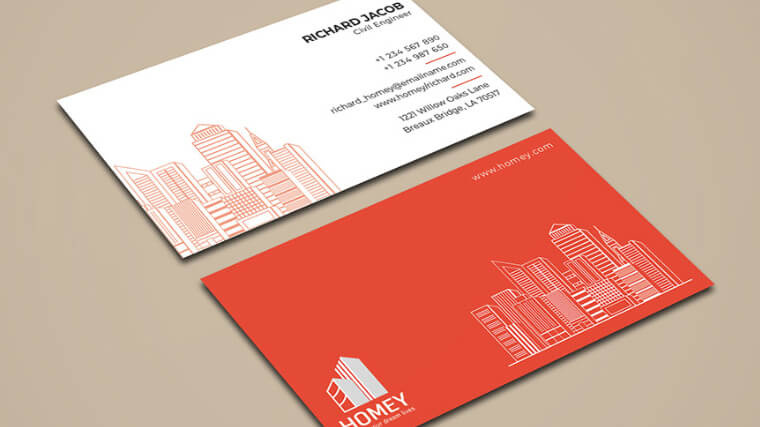 Clean red real estate business card