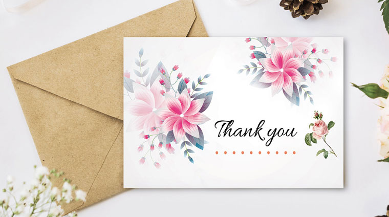 feminine thank you card design with flower