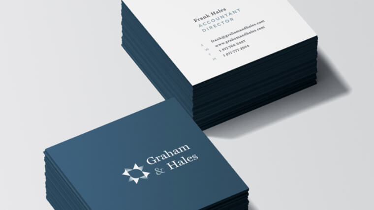 Modern clean square business card idea with blue color