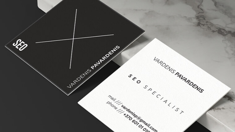 Modern square black and white business card example