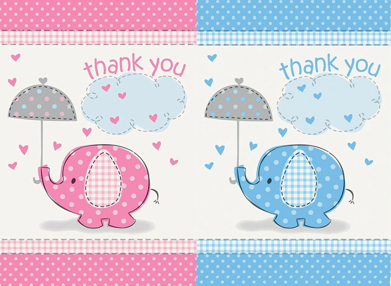 pink and blue baby thank you card