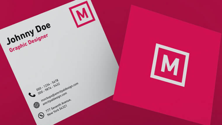 Simple square white and red business card