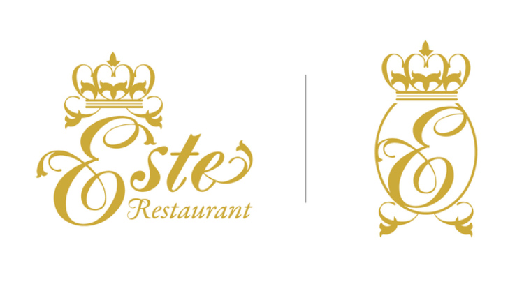 Stylish logo design for restaurant with gold color