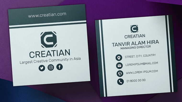 Typography square business card