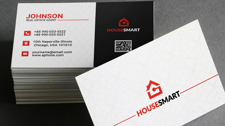 White and red business card design for house resale