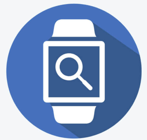Search Icon in trending long shadow style isolated on smart watch