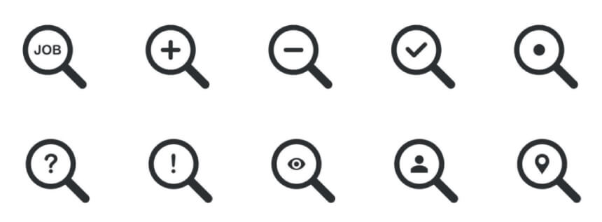 Search icon set with plus and minus