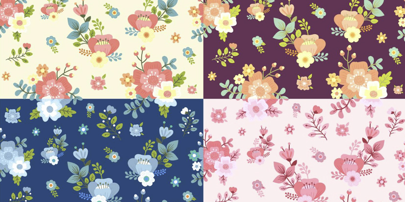 Colorful flowers background set