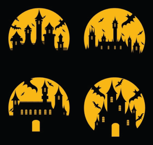 4 Free Vampire Castles with Bats and Moon Background