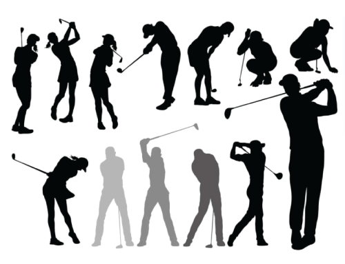13 Golf Players Free Vector Silhouettes