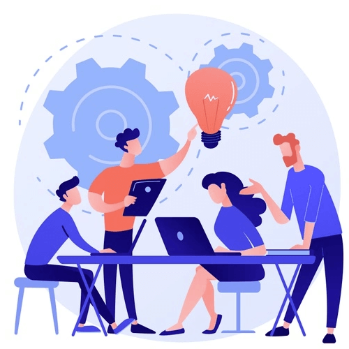 Corporate meeting. employees cartoon characters discussing business strategy and planning further actions. brainstorming, formal communication, seminar concept illustration Free Vector