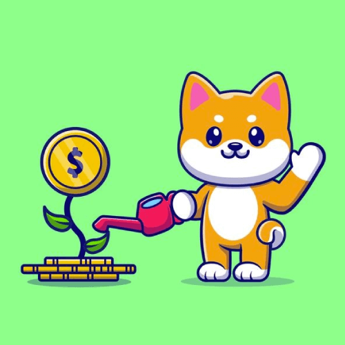 Cute shiba inu dog watering money plant cartoon vector icon illustration. animal business icon concept isolated premium vector. flat cartoon style Free Vector