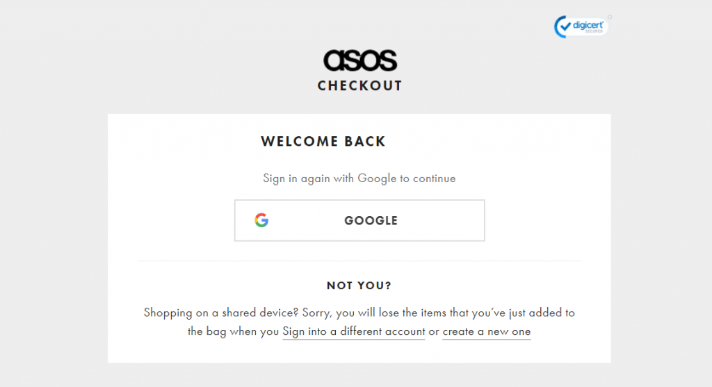 eCommerce checkout page requiring account creation