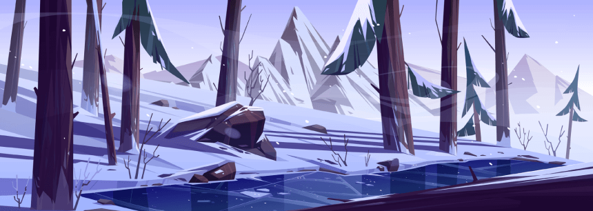 Ice Lake Winter Forest Landscape Free Cartoon Background