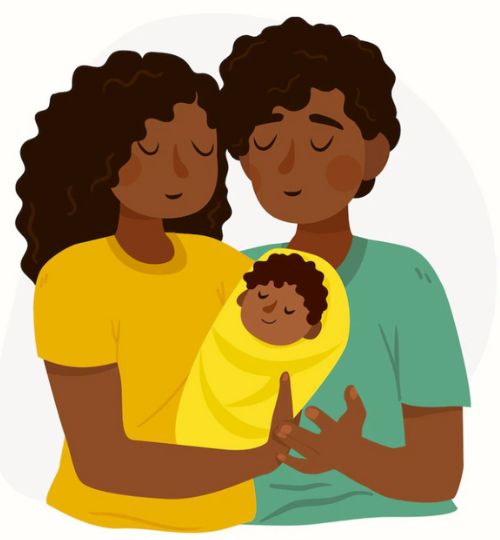 African American Couple with a Baby Cartoon Illustration