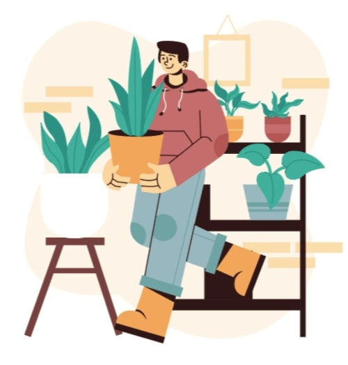 Cartoon Character Taking Care of Plants Free Illustration