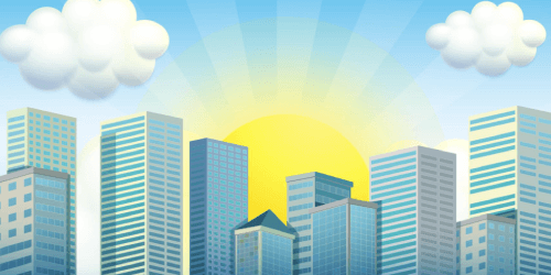 Cartoon Sunny City Buildings Free Vector