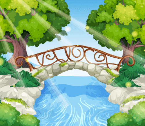 Magical Forest Bridge over a River Free Vector