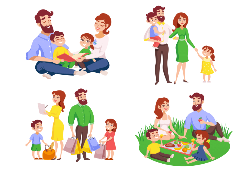 Cartoon Family Illustrations Set