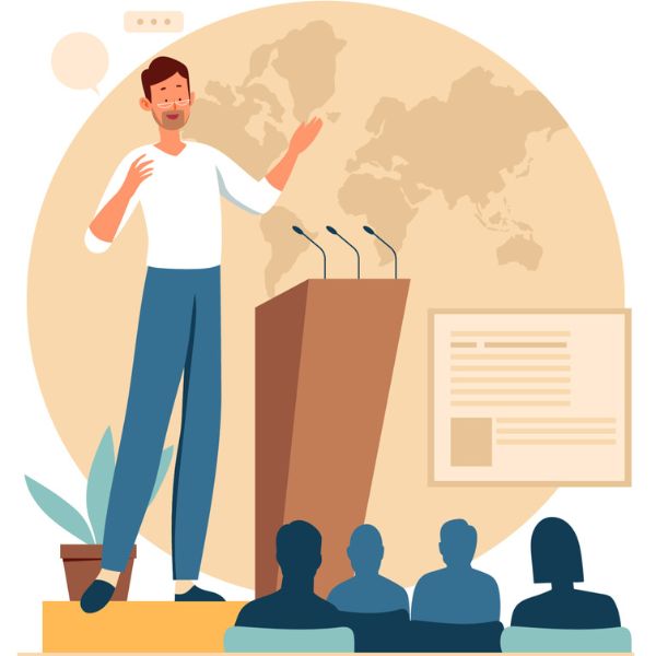 Cartoon Person Speaking at Conference Free Vector
