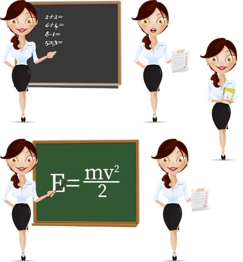 Cartoon Woman Teacher Character Set
