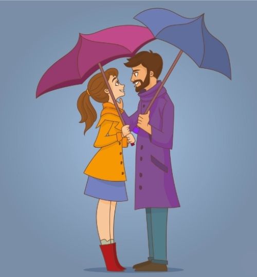 Cute Couple Cartoon Illustration in the Rain