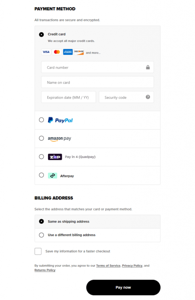 eCommerce checkout page multiple payment options