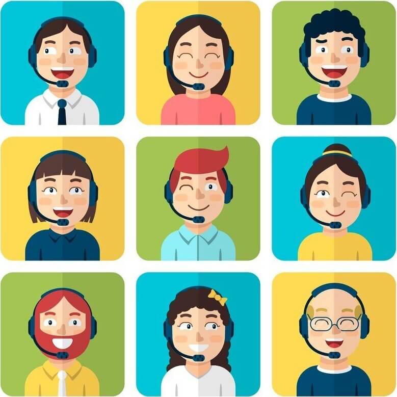 Flat Vector Happy People Working at Call Center