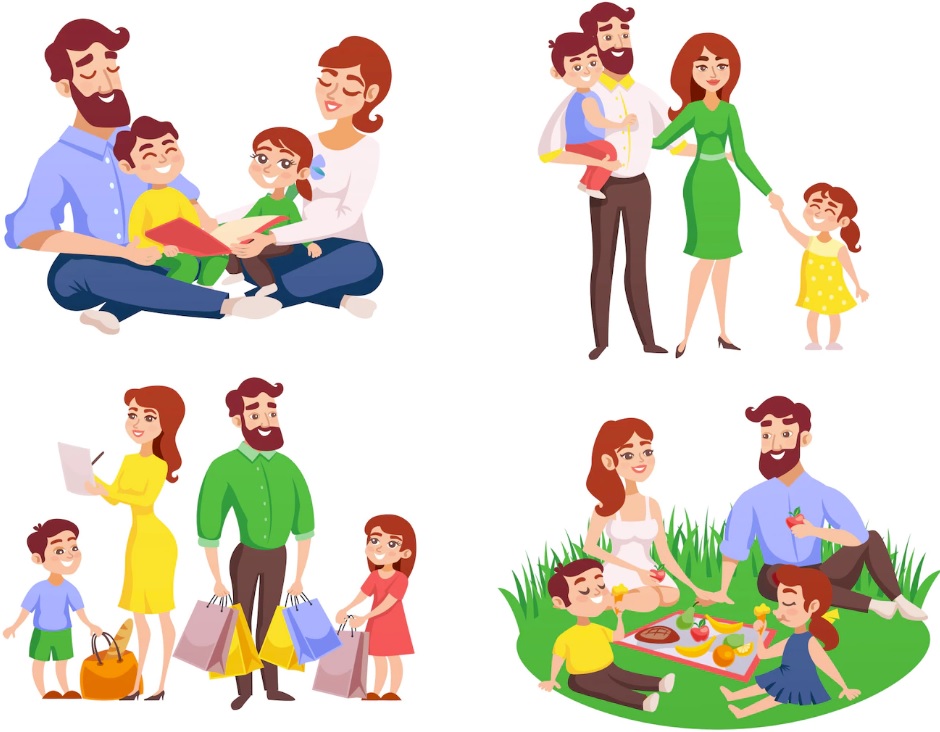 Free Family Cartoon Images - Family of 4 People