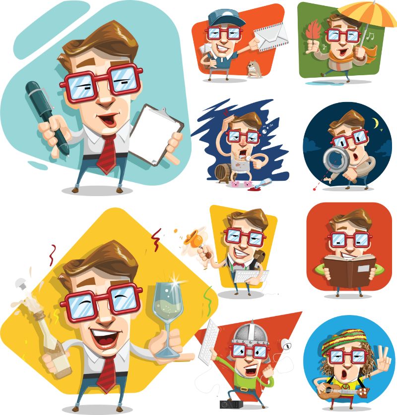 Free Funny Cartoon Character with Glasses