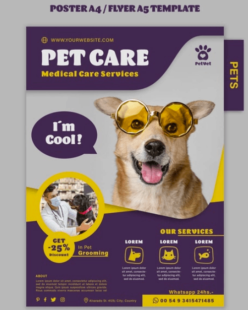 Free A4 5-Pet Care Vet Flyer Template