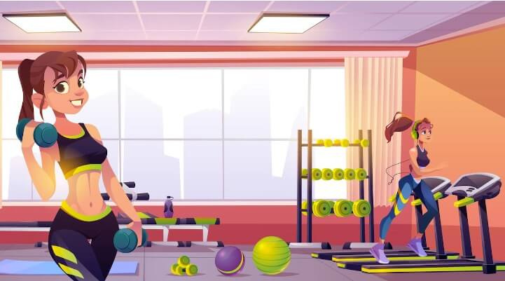 Girls Working Out at the Gym Cartoon Vector Illustration