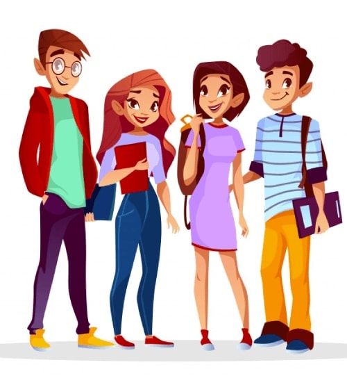 Group of Young People Cartoon Illustration