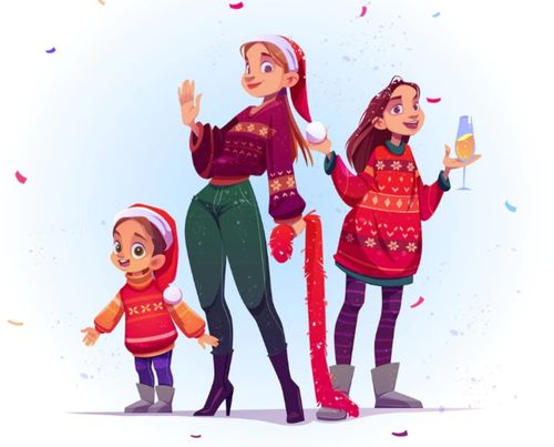 Mom & Children Christmas Family Cartoon Illustration