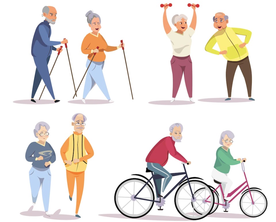 Old Couple Cartoon Images Exercising Together
