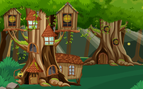 Magical Forest Tree Houses Free Background