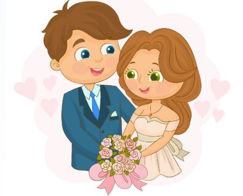 People Getting Married Cartoon Illustration