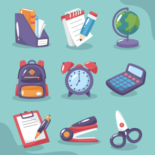 Set of School Stationery Icons