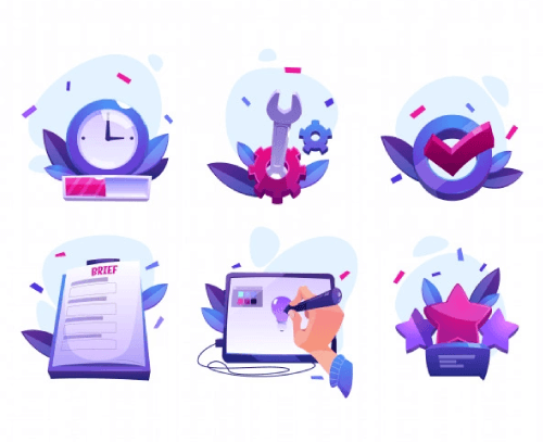 Cartoon Icons of Designer Work Process