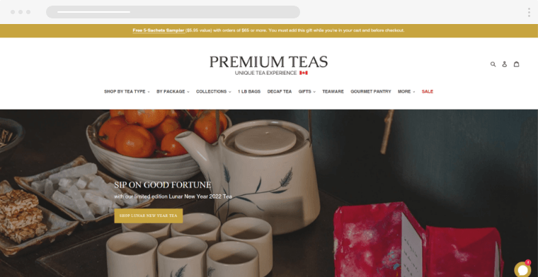 Premium teas - tea shop ecommerce home example