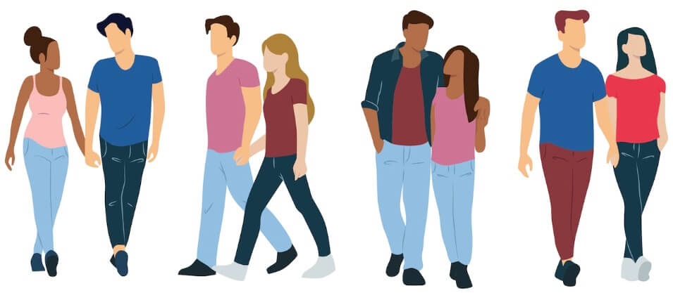 Vector Couples - Cartoon People Holding Hands and Walking