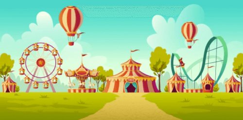 Amusement park with circus tent and carousel Free Vector
