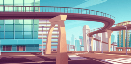 Cityscape with skyscrapers and overpass highway Free Vector