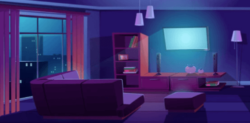 Living room interior with tv, sofa at night time Free Vector