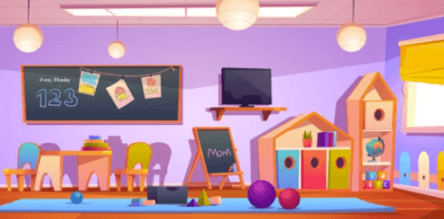 Kids playroom interior, empty indoors nursery room Free Vector